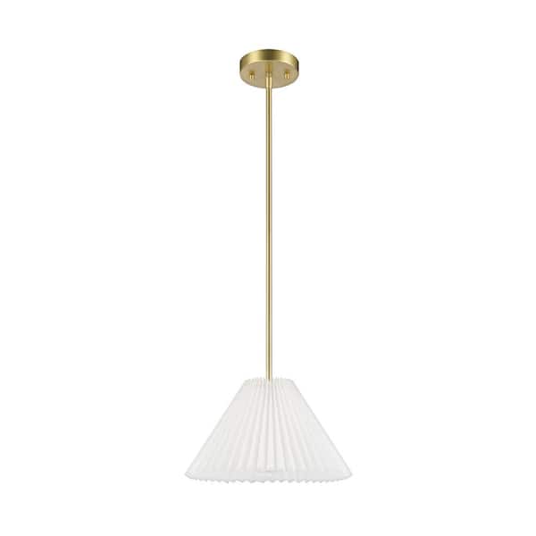 Novogratz x Globe Delphine 1-Light Gold Pendant Light Fixture with Off-White Pleated Fabric Shade