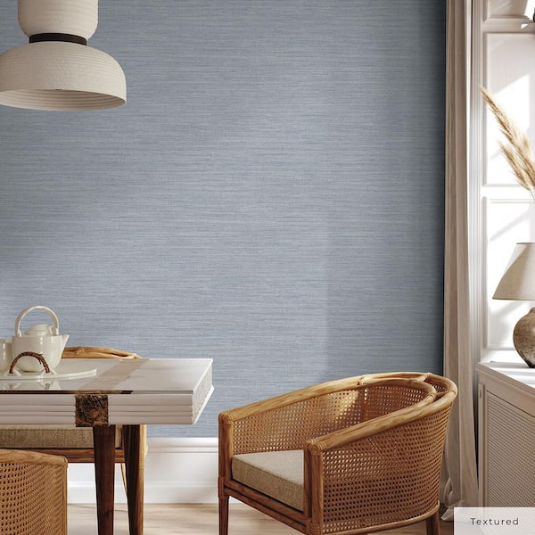 Powder Blue Faux Horizontal Grasscloth Vinyl Peel and Stick Textured Wallpaper Roll (Covers 28 sq. ft.)