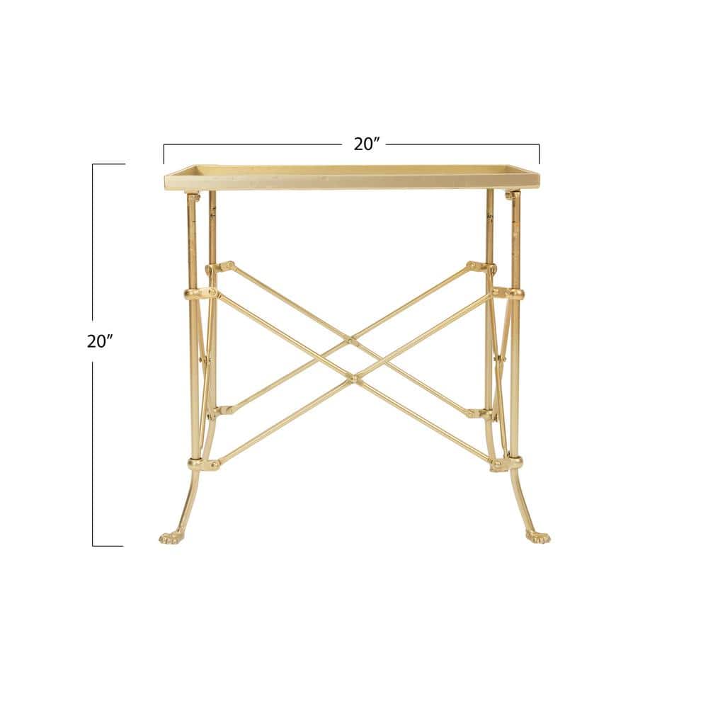 Vintage Gold Metal Rectangular End Table with Claw Feet