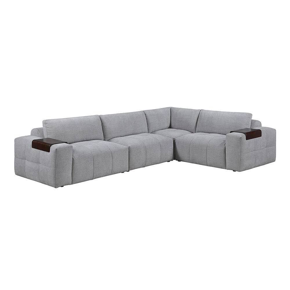 Marquis 143 in. Square Arm 4-Piece Textured Fabric Rectangle Modular Sectional Sofa in. Gray