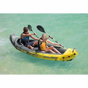 Explorer K2 2-Person Inflatable Kayak Set and Air Pump, Yellow