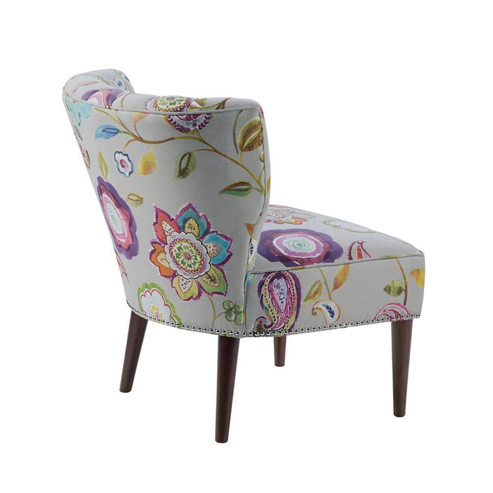 Floral Multicolor Channel Back Slipper Chair with Tapered Legs