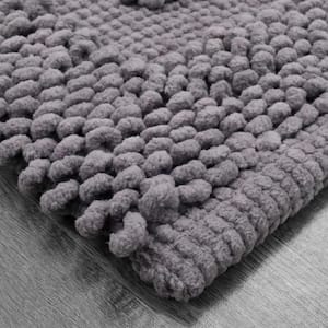 Sophie Border Charcoal Grey 27 in. x 45 in. Cotton Textured Bath Mat