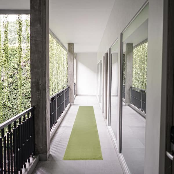 Essentials 2 ft. x 14 ft. Green Solid Contemporary Kitchen Runner Indoor/Outdoor Area Rug