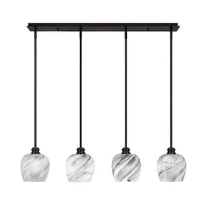 Albany 60-Watt 4-Light Espresso Linear Pendant Light with Onyx Swirl Glass Shades and No Bulbs Included