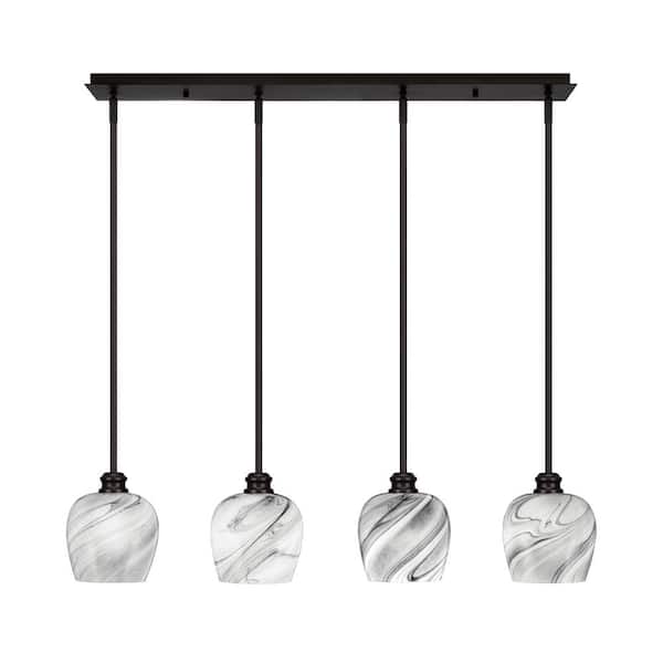 Unbranded Albany 60-Watt 4-Light Espresso Linear Pendant Light with Onyx Swirl Glass Shades and No Bulbs Included