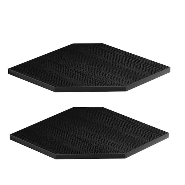 16.7 in. W x 13.3 in. D Black Corner Shelf Wall Mounted with Wire Hole, Wood Hanging Decorative Wall Shelf