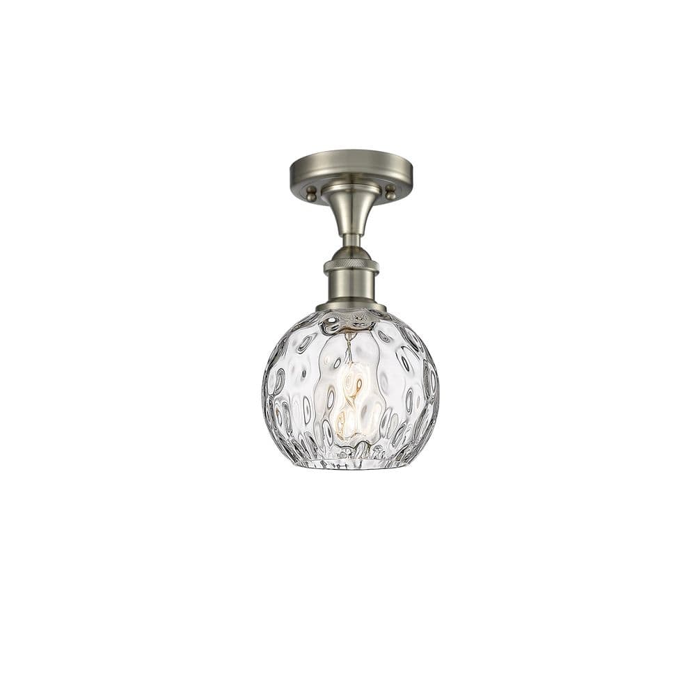 Athens Water Glass 6 in. 1-Light Satin Nickel Industrial Semi-Flush Mount with Clear Glass Shade price history on PriceWatchPro