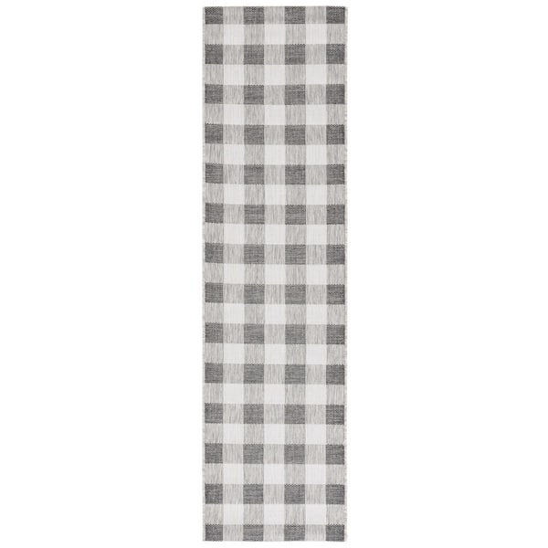 Courtyard 2 ft. x 8 ft. Gray/Dark Gray Checkered Indoor/Outdoor Runner Rug