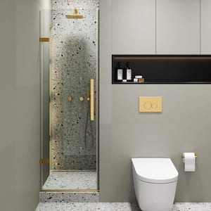 24 in. W x 74.25 in. H Hinged Frameless Shower Door in Satin Brass Finish with Tempered Glass