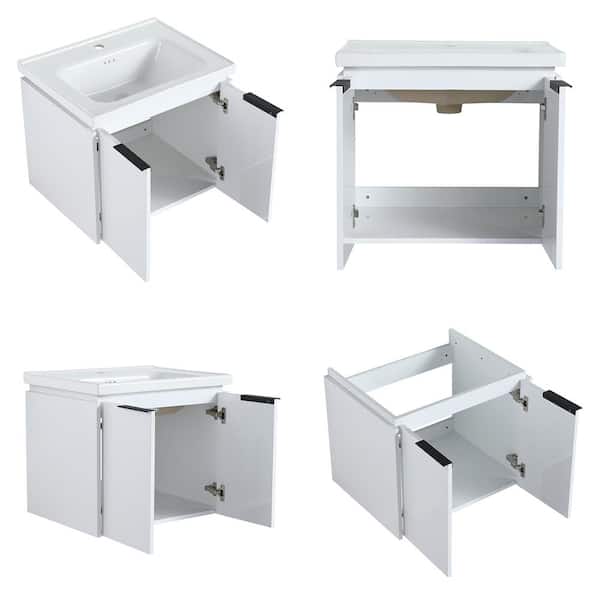 47.80 in. W Floating Wall-Mounted Bath Vanity in White with White Ceramic Top