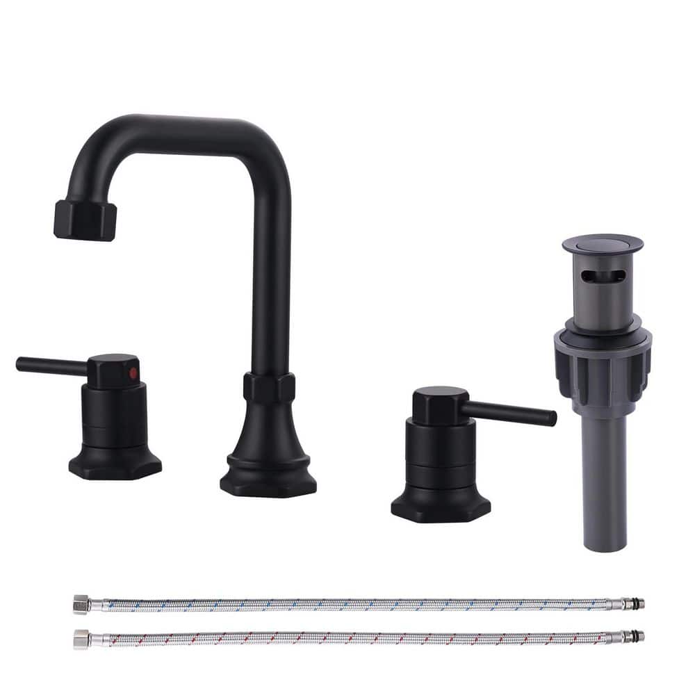 8 in. Widespread Double Handle Bathroom Faucet with Drain Kit Included and Supply Line in Matte Black price history on PriceWatchPro