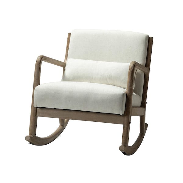 JAYDEN CREATION Celipe Linen Rocking Chair with Lumbar Pillow