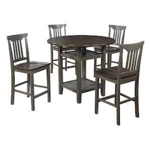 Berkley 5pc Set- Table Chairs in Slate Grey with Wood Stain Finish
