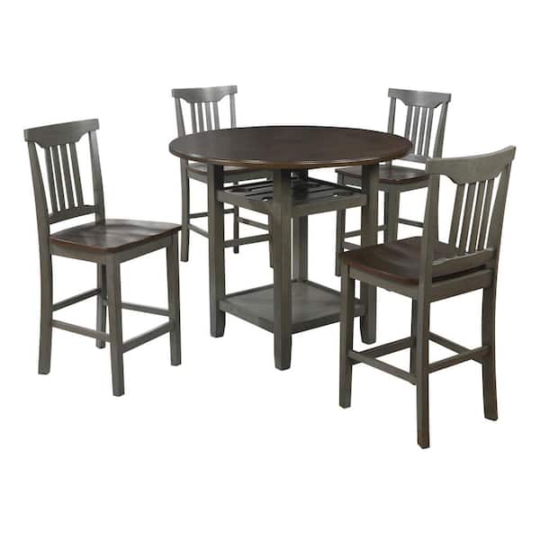 OSP Home Furnishings Berkley 5pc Set- Table Chairs in Slate Grey with Wood Stain Finish