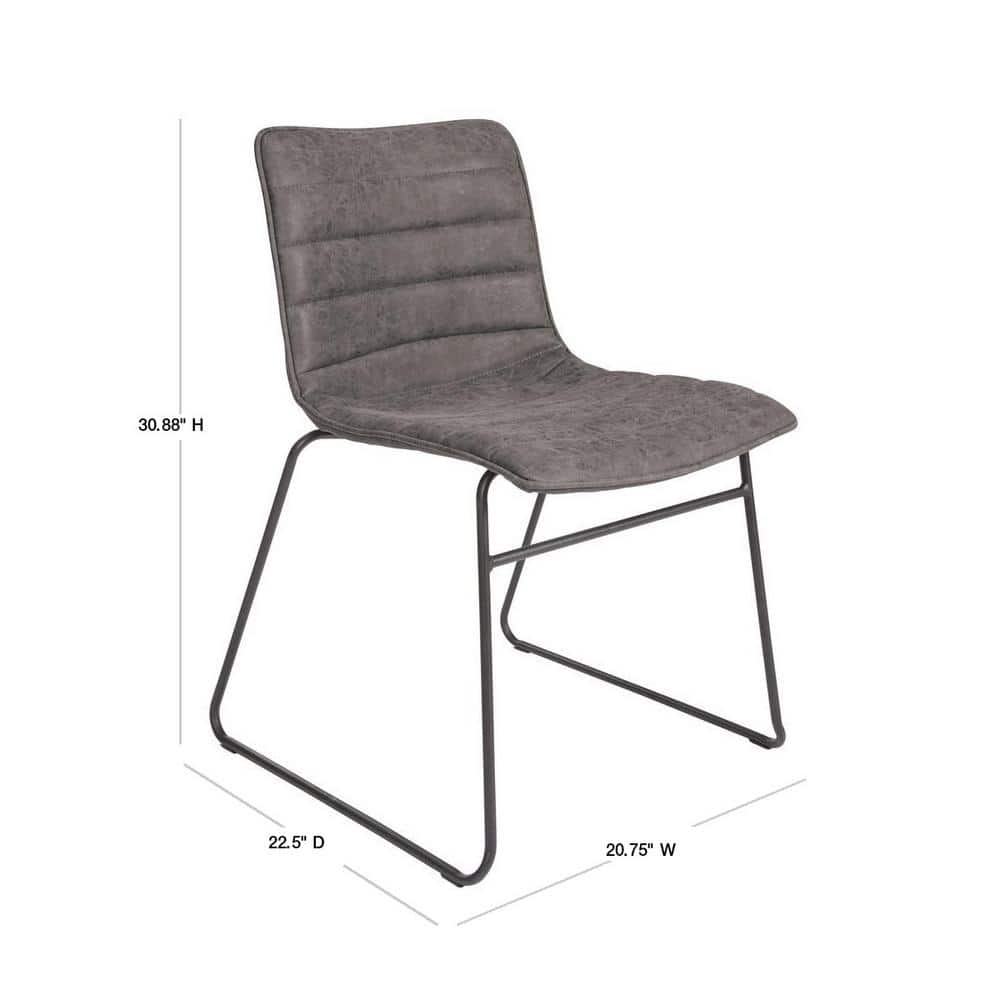 Charcoal Faux Leather Upholstered Stackable Side Chair with Metal Frame