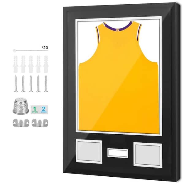 Unbranded Jersey Frame Display Case, Black 23.6 in. x 31.5 in. Jersey Frame, Jersey Display Case, Wood, Photos&Signature (1-Pack)
