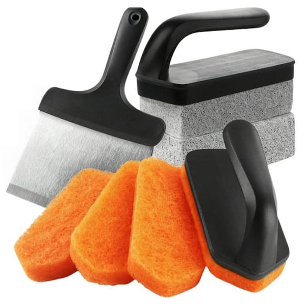Griddle Cleaning Kit with Grill Stone, Griddle Scraper, Scouring Pad for Flat Top Grill, and Rusty Grills, Orange