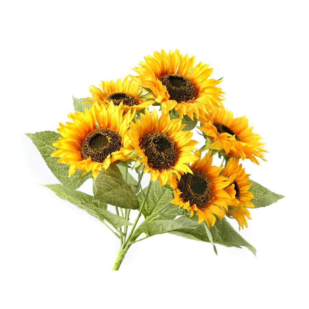 17" Yellow Plastic Sunflower Bush with 7 Stems
