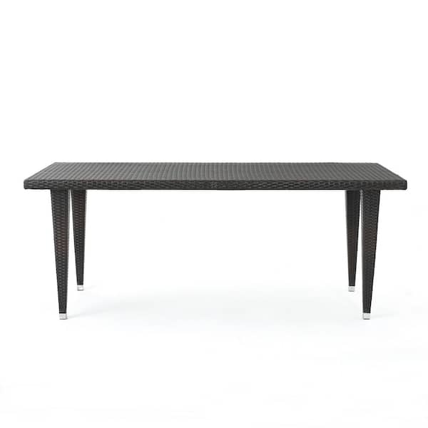 Unbranded Outdoor Rattan Patio Dining Table, Resin. Wicker Rectangular Tabletop for Yard Balcony Garden Brown