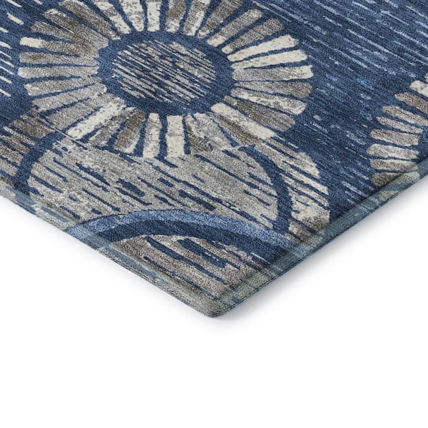 Mayfield Premium Machine Washable Abstract AMF2206 Navy 8 ft. x 8 ft. Round Rug