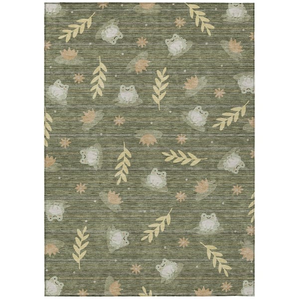 Chantille Machine Washable Indoor/Outdoor Abstract ACN2795 Olive 5 ft. x 7 ft. 6 in. Area Rug