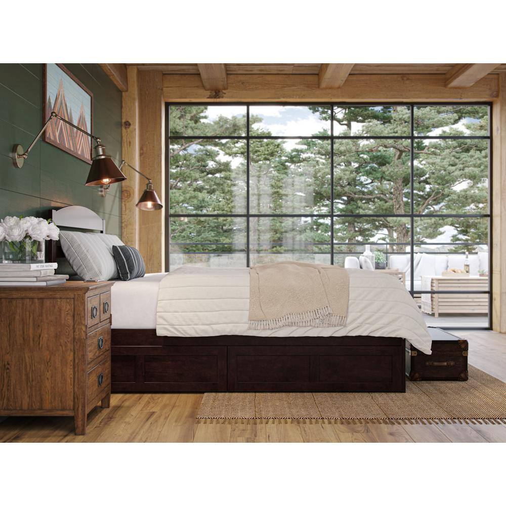 Espresso Queen-Sized Wood Frame Upholstered Platform Bed with Storage
