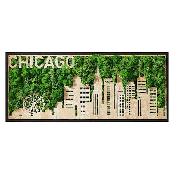 Unbranded Chicago Moss City Silhouette Metal Framed Wall Art Medium 30 in. x 12.6 in.