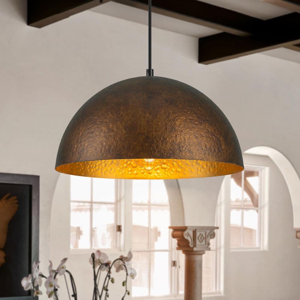 LLHZSY Luminarae 13.78 in. 1-Light Industrial Gold Hammered Dome 
