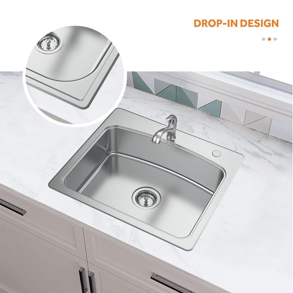 25-Inch Stainless Steel Single Bowl Kitchen Sink with Pull-Out Faucet
