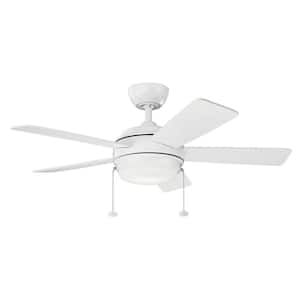 Starkk 42 in. Indoor Matte White Downrod Mount Ceiling Fan with Integrated LED with Pull Chain