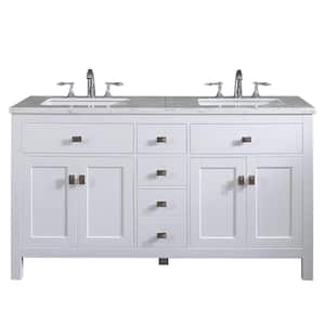 Memphis 60 in. W x 22 in. D x 33.7 in. H Double Bathroom Vanity in White with White Carrara Style Stone Top with Sinks