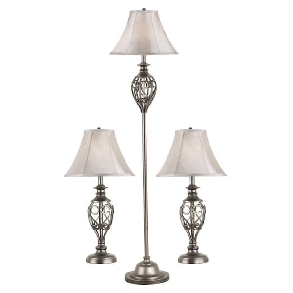 Kenroy Home Cerise 27 in. Silver 2-Table and 1-Floor Lamp Set
