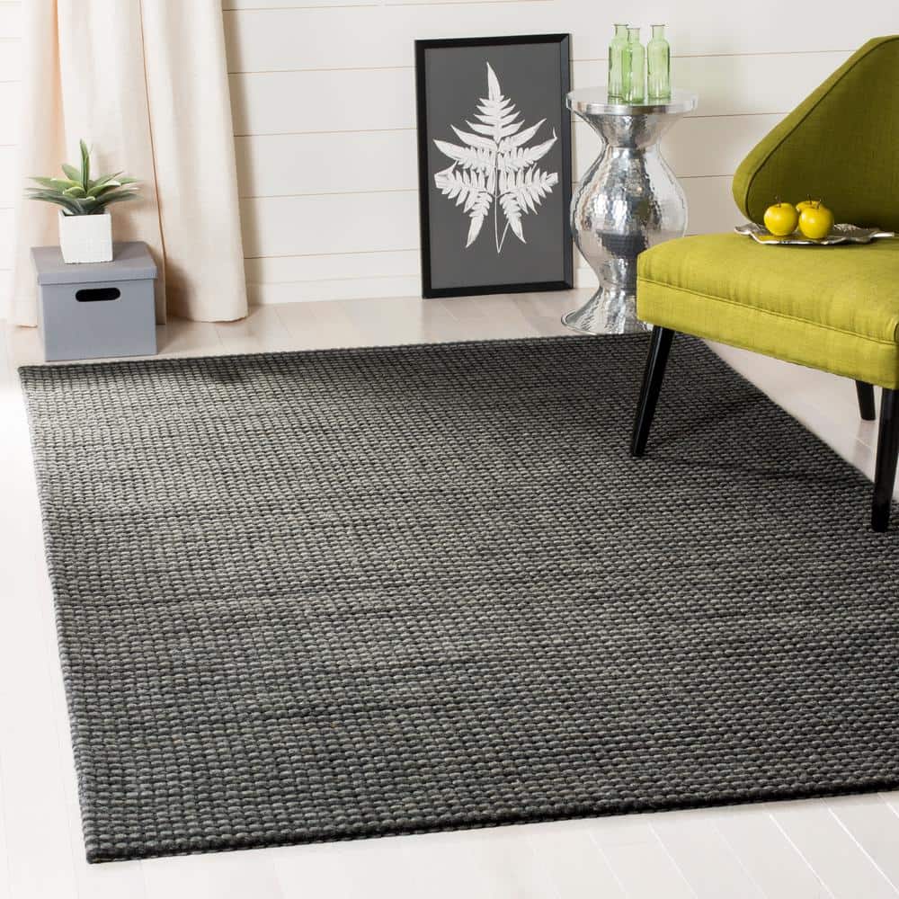 Handmade Black Wool and Synthetic Tufted Rectangular Rug