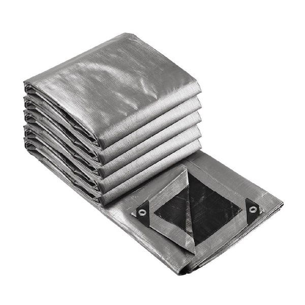 20 ft. x 30 ft. Poly Tarp Cover with 14Mil Thick, All-Weather Protection, Reinforced Edges and Grommets, Silver Black