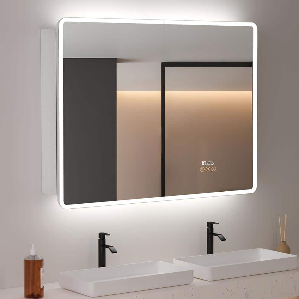 HBEZON Aura 48 in. W x 36 in. H Large Rectangular Aluminum Recessed ...