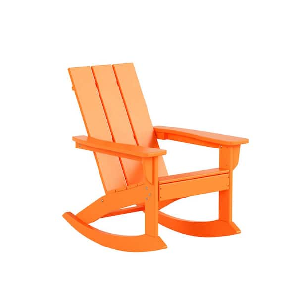 WESTIN OUTDOOR Shoreside Orange Plastic Modern Adirondack Outdoor Rocking Chair