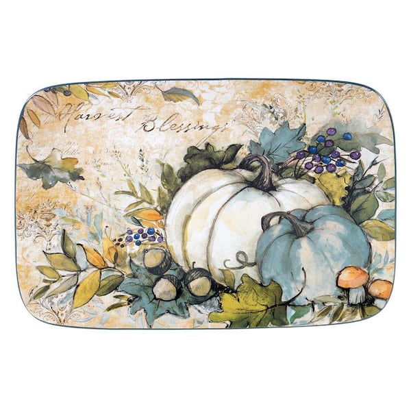 Certified International Harvest Gatherings Multicolored Earthenware 14 in. Rectangular Platter