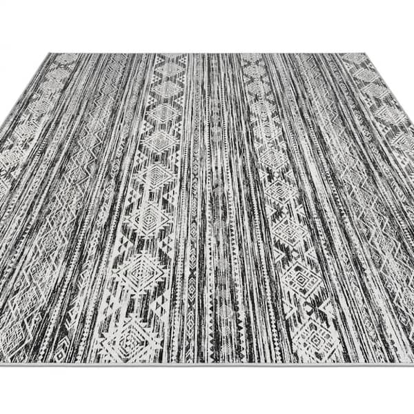 5'x7' Washable Black White Non-Slip Area Rug, High Traffic Indoor Carpet