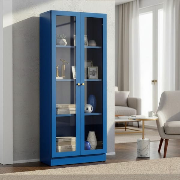 Glamour Home Avice 59 in. Blue French Door Metal Storage Cabinet