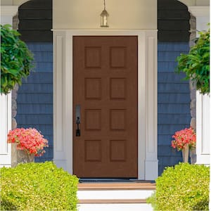 Regency 36 in. x 80 in. 8-Panel LHOS Chestnut Stain Mahogany Fiberglass Prehung Front Door