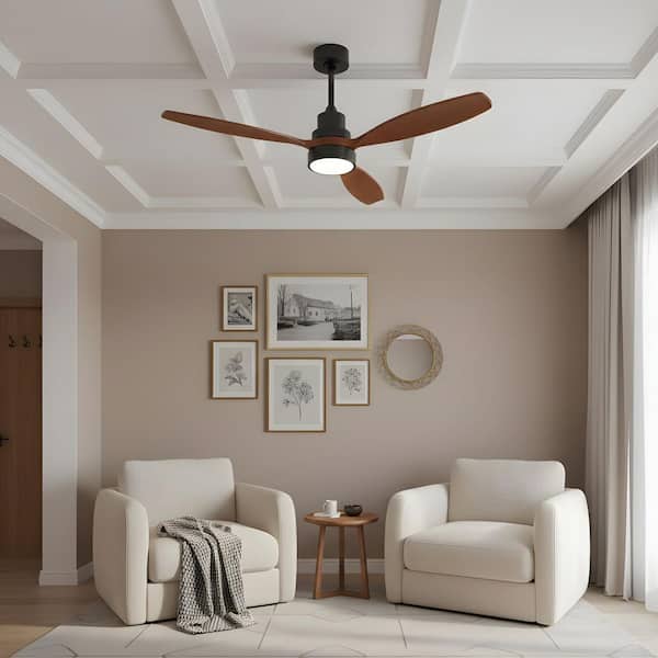 52 in. LED Indoor Walnut Ceiling Fan with Light Kit, Remote Control
