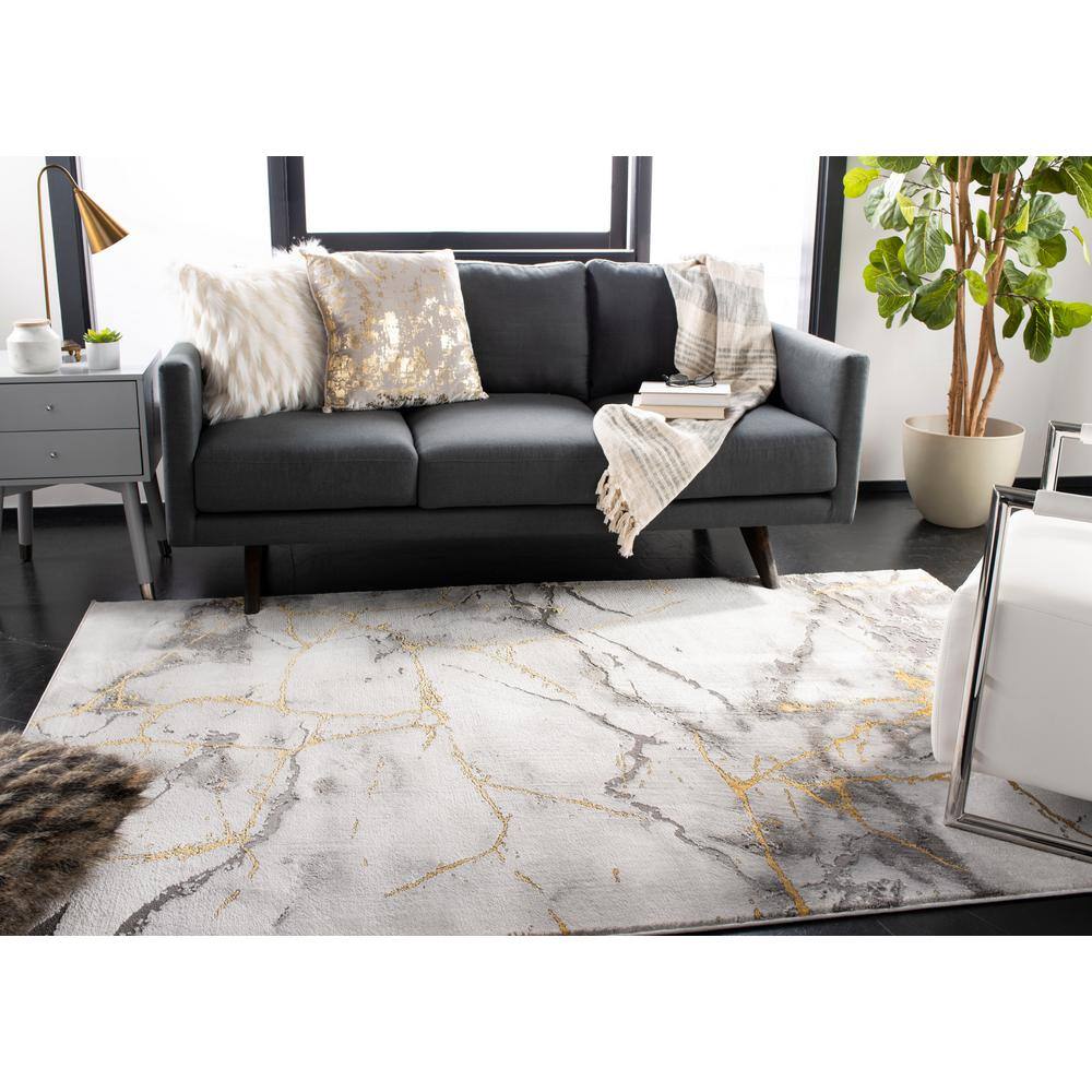 Gray and Gold Abstract Rectangular Area Rug