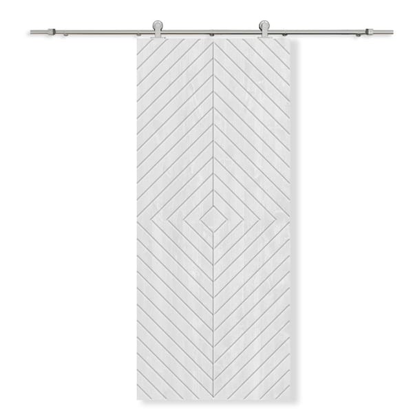 CALHOME 30 in. x 96 in. White Stained Pine Wood Modern Interior Sliding Barn Door with Hardware Kit