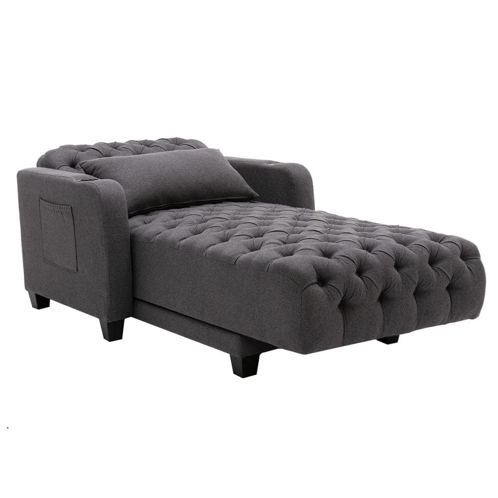 Dark Gray Polyester Tufted Reclining Chaise Lounge With Wireless Charge and