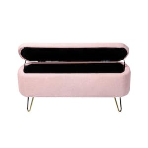 38.97 in. W x 17.72 in. D x 16.54 in. H Pink Linen Cabinet with Upholstered Storage Ottoman Bench