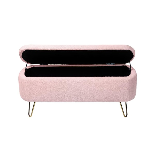 Unbranded 38.97 in. W x 17.72 in. D x 16.54 in. H Pink Linen Cabinet with Upholstered Storage Ottoman Bench