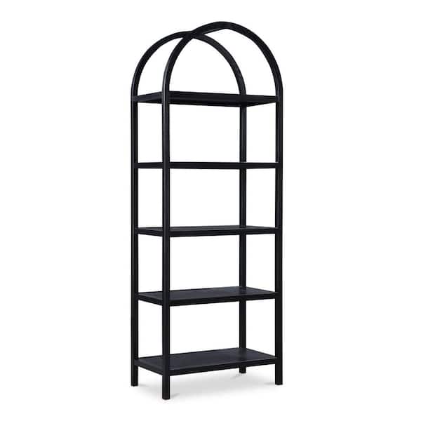 Thalassa 80 in. Tall Black Solid Oak 5-Shelf Contemporary Bookcase with Arched Frame