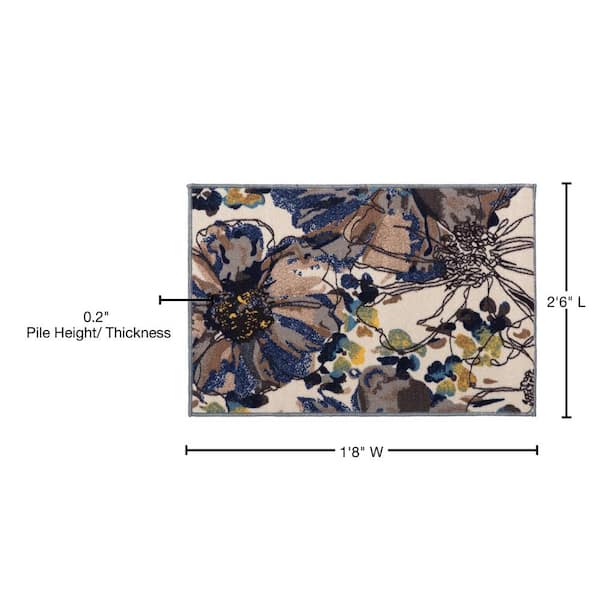 Contemporary Bright Flowers Non-Slip (Non-Skid) Cream 1 ft. 8 in. x 2 ft. 6 in. Indoor Area Rug