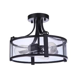 Elliot 13 in. 3-Light Flat Black Finish Transitional Semi Flush Mount Ceiling Light w/Clear Glass, No Bulbs Included